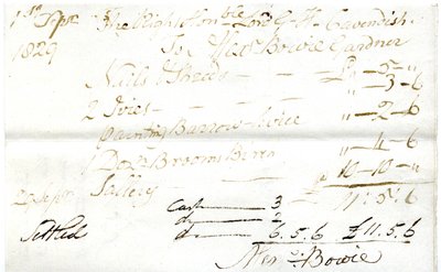 Devonshire MSS AS 3101, folio, Pinder SimpsonがLord George Cavendishのために決済した請求書の束から、Alexander Bowieの請求書を含む。 作： English School