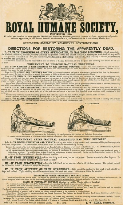一見死者を取り戻すための指示;ロイヤルヒューマンソサエティ、1872年5月発行 作： English School