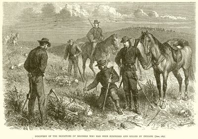 インディアンに驚かされ殺された兵士の骨格の発見（1867年6月） 作： English School