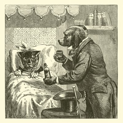 病気の猫に薬を与える犬 作： English School