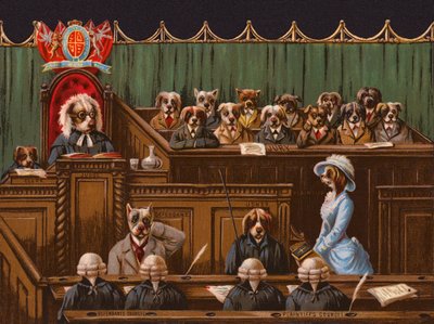 法廷シーンの犬（クロモリト） 作： 英語学校
