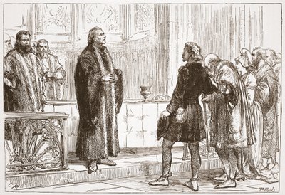 ハラー博士がベルン大聖堂で晩餐を分配しました。ジェームズエイトケンワイリー（1808-1890）による「プロテスタンティズムの歴史」のイラスト、パブ。 1878 作： English School