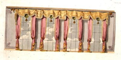 ドローイングルームの窓のカーテン、1816年発行のアッカーマンの「芸術のリポジトリ」のプレート92（カラーリトグラフ） 作： English School