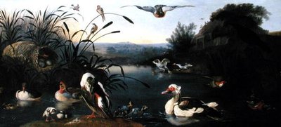 Ducks on a Pond（油彩・キャンバス） 作： English School
