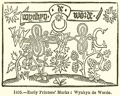 初期のプリンターマーク：Wynkyn de Worde 作： English School
