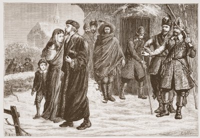 冬のハンガリーのプロテスタント牧師の追放、イラスト：James Aitken Wylie（1808-1890）によるThe Protestantismの歴史、パブ。 1878 作： English School