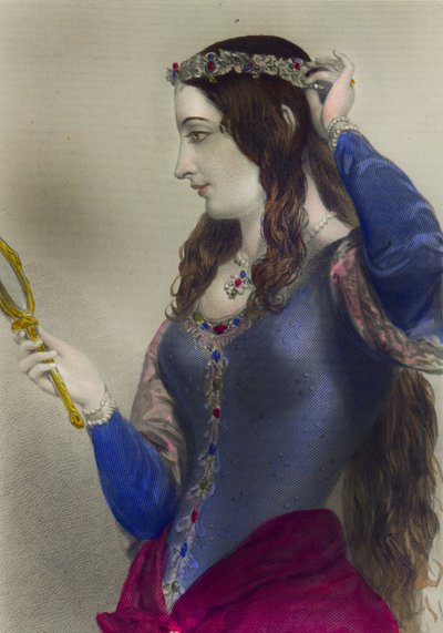 プロヴァンスのエレノア、イギリスのヘンリー3世の女王コンソート、ヘンリーG.ボーン、ロンドン、1856年（カラー彫刻） 作： English School
