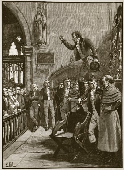 アイルランドの選挙会議、1825年、イングランドのカッセルズイラストレイテッドヒストリーからのイラスト（セピア写真） 作： English School