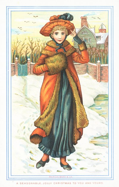 雪の中でエレガントな女性、クリスマスカード 作： English School