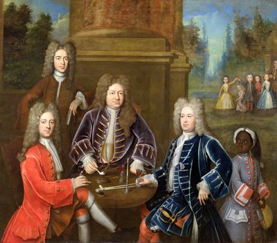 エリフイェール（1648〜1721年）デボンシャーの2番目の公爵、ジェームズキャベンディッシュ卿、タンスタル氏とページ、1708年頃 作： English School