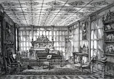 1872年10月1日、The House-Furnisher＆Decoratorに掲載されたElizabethanダイニングルーム 作： English School