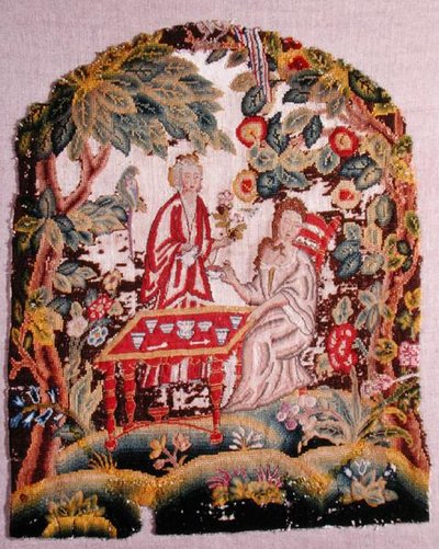 刺繍された椅子、1700年頃（ウールとシルク、キャンバス） 作： English School