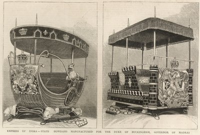 インドの皇后：1877年2月3日、グラフィックから、マドラス知事バッキンガム公のために製造されたハウダー州 作： English School