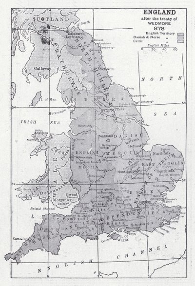 ウェドモア条約後のイングランド 878年（リトグラフ 作： English School