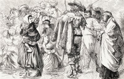 1641年のアイルランドの反乱、1865年、アイルランドのカトリック教徒によって溺死した英語のプロテスタント（木版画） 作： English School