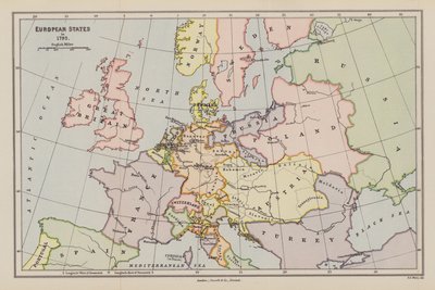 1792年のヨーロッパ諸国（カラーリトグラフ） 作： English School
