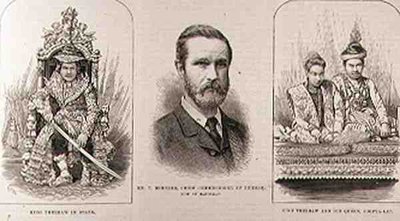 アッパー・バーマへの遠征：州のテーボー王（1858-1916）、ビルマのチーフコミッショナーであるT.バーナード氏（現在はテボー王とその女王、スーピーヤラット）にいるThe Illustrated London News 作： English School