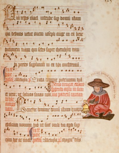 F.127 ハンセン病患者の絵が描かれた楽譜、1400年頃（ベラム） 作： English School
