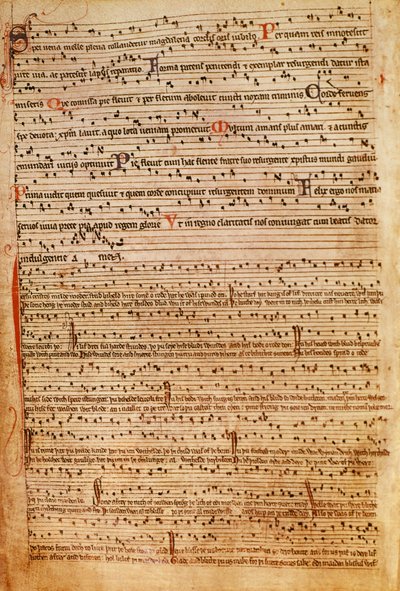 F.154v 中世の楽譜 (litho) 作： English School