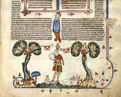F.94 ファイフとドラムを演奏する男、Smithfield Decretals、1340年頃（ベラム） 作： English School