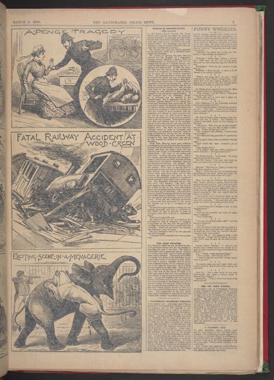 「ウッドグリーンでの鉄道死亡事故イラストレイテッド・ポリス・ニュース1895年3月9日（新聞紙面） 作： English School