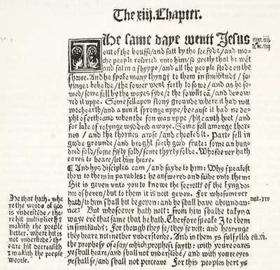 聖マタイ福音書、第13章、1-15節、ティンダルス遺言、ジェームスアイトケンワイリー（1808-1890）によるプロテスタンティズムの歴史のイラスト、出版。 1878 作： English School