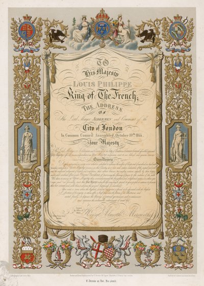 1844年10月10日、フランス国王ルイフィリップへの市長の住所のファクシミリ 作： English School
