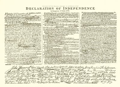 1776年7月4日の議会における独立宣言のトーマスジェファーソンによる原案のファクシミリ 作： English School