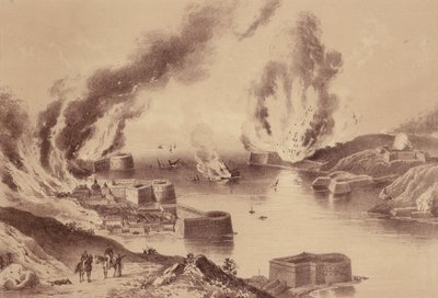セヴァストポリ陥落、クリミア戦争（リトグラフ） 作： English School