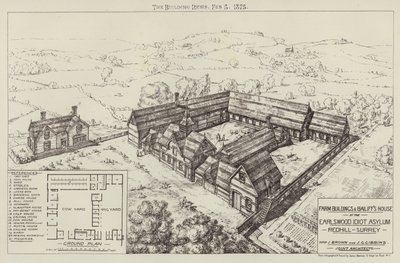 サリー州レッドヒルにあるアールズウッド孤児院の農場建物と廷臣の家（彫刻 作： English School