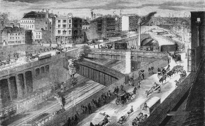 ファリンドンロードとメトロポリタン鉄道から北を望む 作： English School