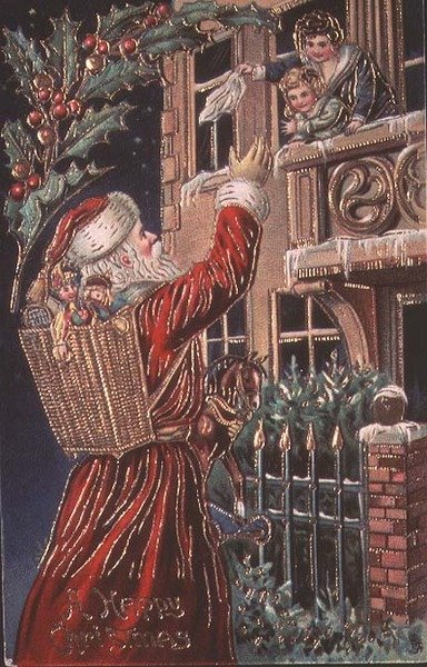 母と子に手を振るファーザー・クリスマス 作： English School