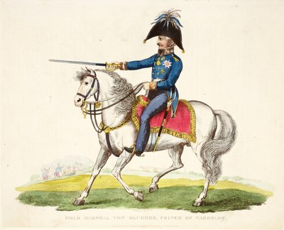 フィールドマーシャルフォンブルーシェ、プリンスオブヴァクシュタット、パブ。 1816年、ウィリアムマッドフォード作「ワーテルローの戦いの歴史的記述」からの挿絵 作： English School