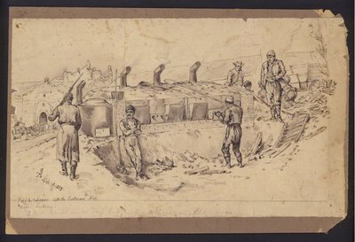 セルビアのニース要塞への野戦用キッチン、セルボ・ブルガリア戦争、1885年11月28日（図面 作： English School