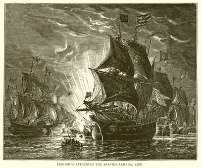 1588年のスペイン艦隊を攻撃する消防船 作： English School