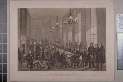 最初のチャーティスト会議、コックスパーストリートのブリティッシュコーヒーハウス、1839年 作： English School