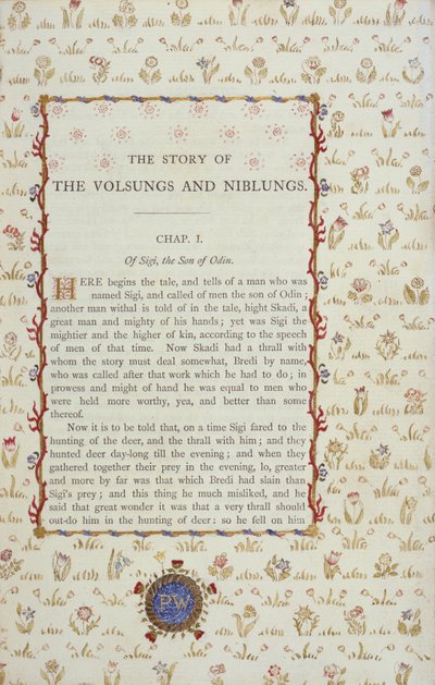 ヴォルスンとニブルングの物語、1870年頃の最初のページ 作： English School