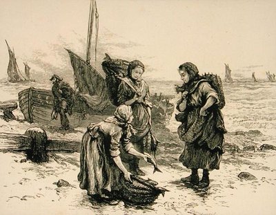 1880年頃の漁師たち（リリジャス・トラクト・ソサエティ発行の「Scottish Pictures」より 作： English School