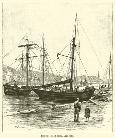 Fyne湖のTarbet沖の漁船(彫刻) 作： English School