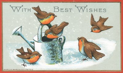 5つのロビンとじょうろ、クリスマスカード 作： English School