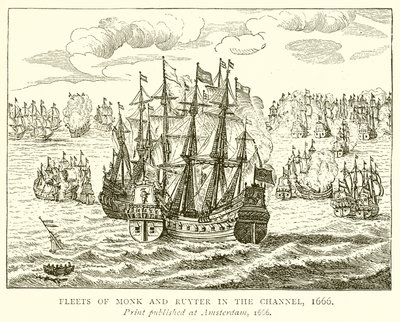チャンネルのモンクとロイターの艦隊、1666 作： English School