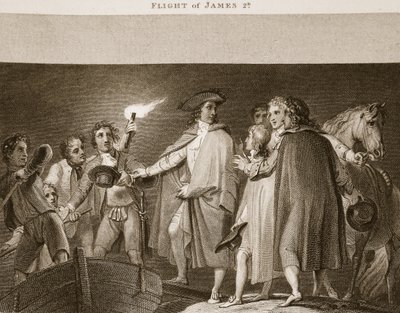 ジェームズ2のフライト、デビッドヒュームのイラスト、イギリスの歴史、パブ。 1812年ロンドン、R。ボウヤー 作： English School