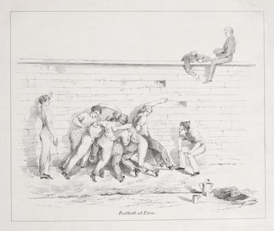 イートンでのサッカー（bw litho） 作： English School