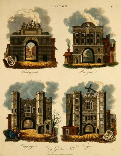 フォー・シティ・ゲートBishopsgate, Moorgate, Cripplegate and Newgate, engraved by J. Pass, pub. by G. Jones 作： English School