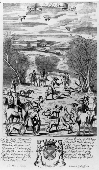 フォックスハンティング、リチャードブルーム発行の「紳士のレクリエーション」より1686（彫刻） 作： English School