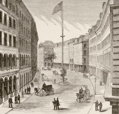 1870年代のマサチューセッツ州ボストン、フランクリン・ストリート（リトグラフ） 作： English School