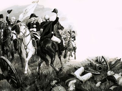 プロイセン王フリードリッヒ大王と戦闘中の軍勢（紙にガッシュ 作： English School