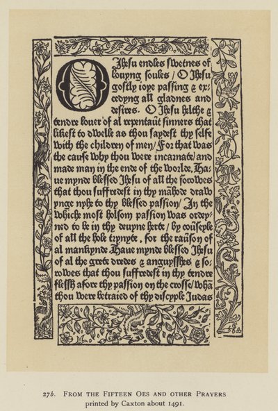 1491年頃にキャクストンが印刷した「15のOes and other Prayers」より（リトグラフ）。 作： English School