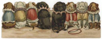 サーカスの衣装を着た犬を描いたカードの表紙と裏表紙 作： English School