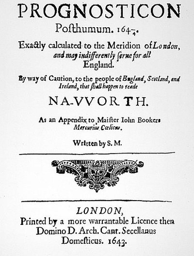 1643年に発表された、Prognosticonのフロントページ 作： English School